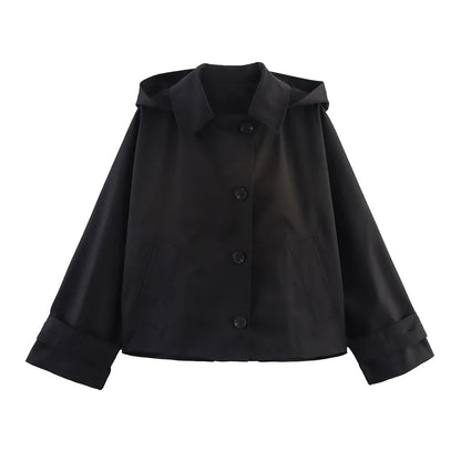 Women's Short Hooded Trench Coat Single-Breasted