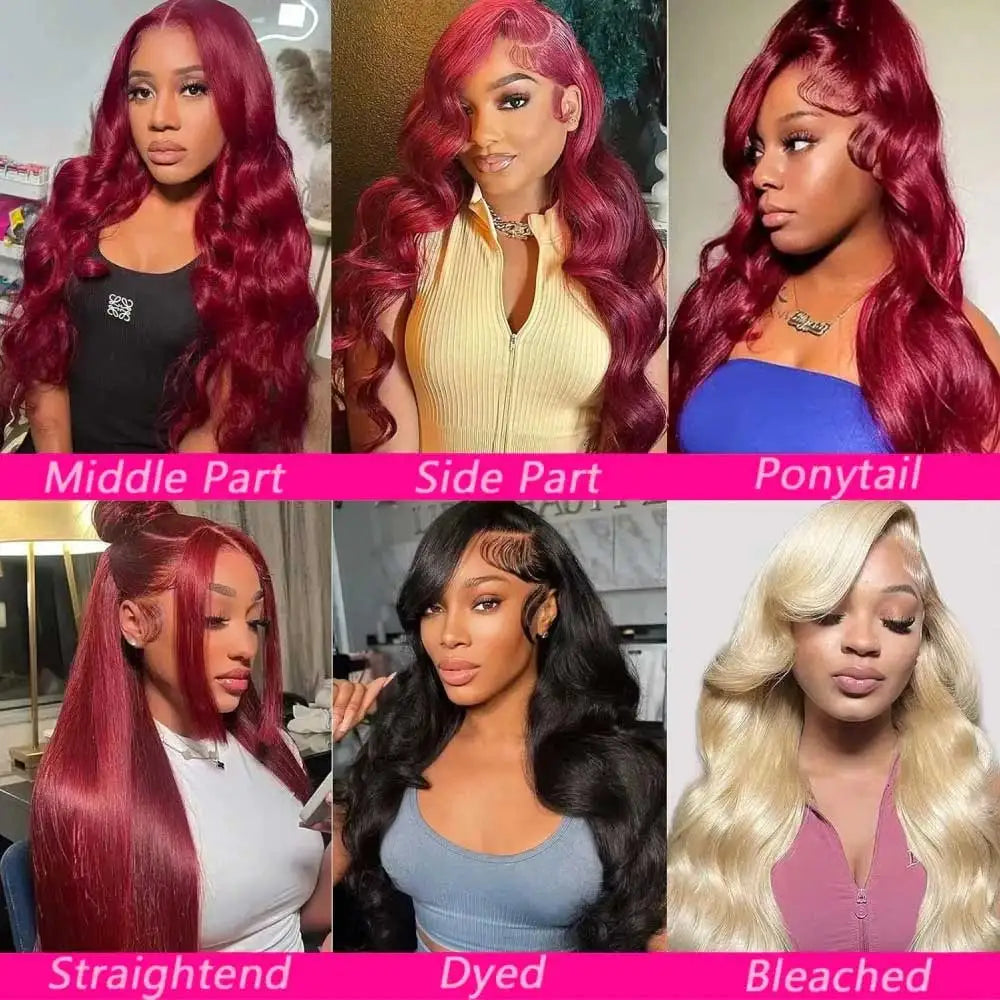 30 Inch Burgundy Body Wave Human Hair Wigs 13x4 Hd Lace Frontal Wig Colored 99j Wet Wavy Curly Front