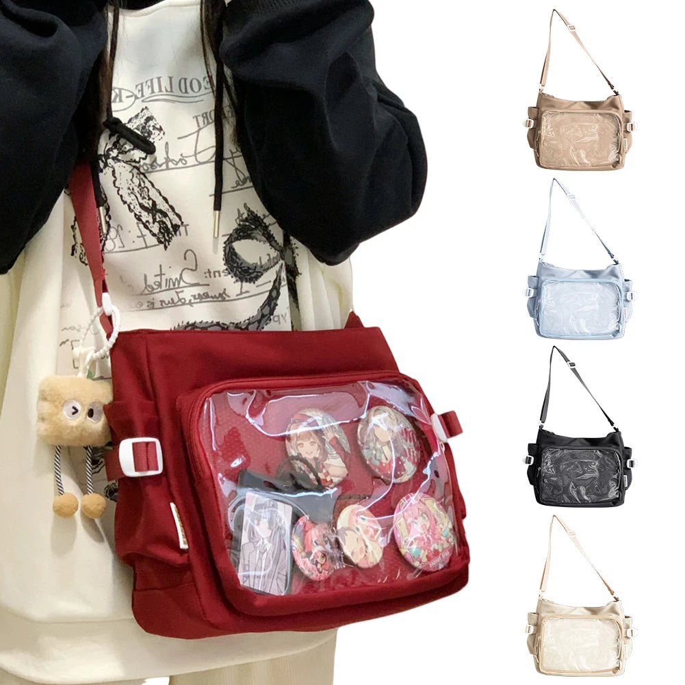 Japanese Ita Bag Women's Shoulder Purse with Clear Window & Multi-Pockets