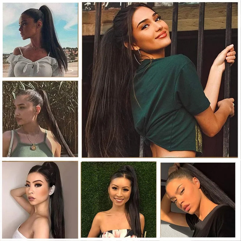 Claw Clip Ponytail Hair Extensions – 24 Inch Straight Synthetic