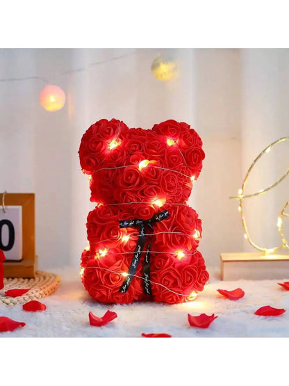 Rose Teddy Bear with LED Lights Artificial Flower Gift