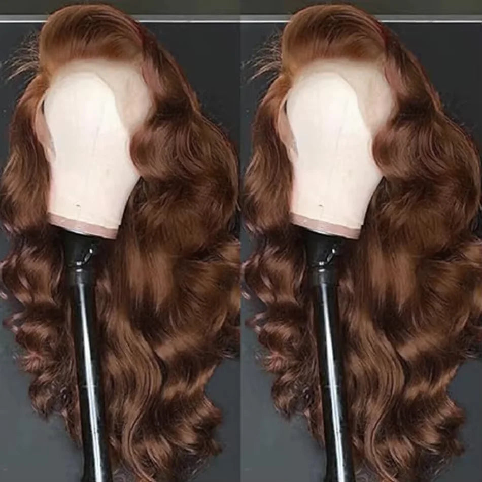 Chocolate Brown Body Wave 13x4 Hd Lace Front Human Hair Wigs Pre Plucked Peruvian Glueless Frontal
