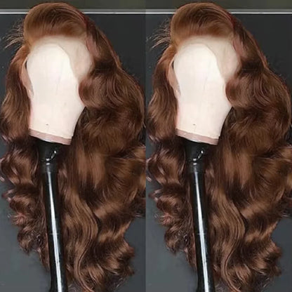Chocolate Brown Body Wave 13x4 Hd Lace Front Human Hair Wigs Pre Plucked Peruvian Glueless Frontal