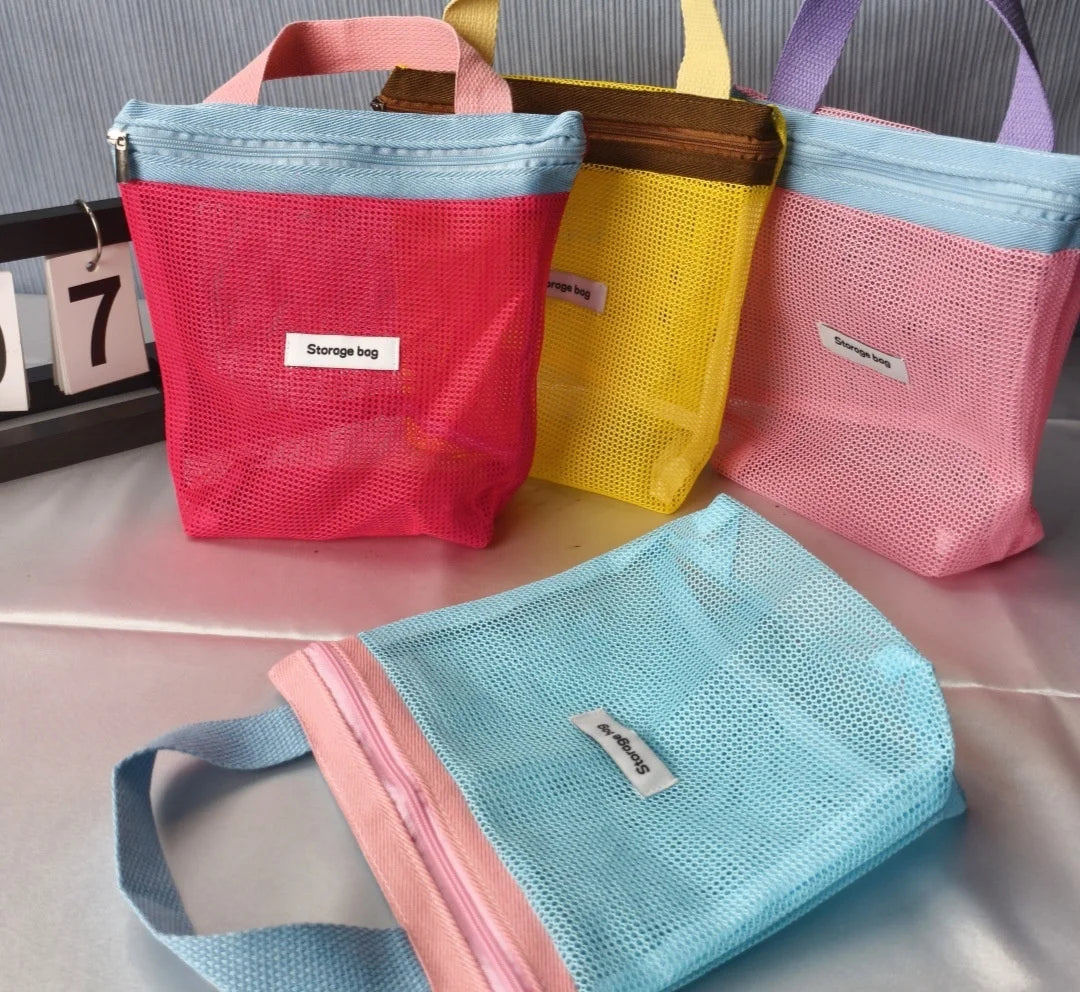 Mesh Tote Bag – Small Colorful Foldable Cosmetic Handbag