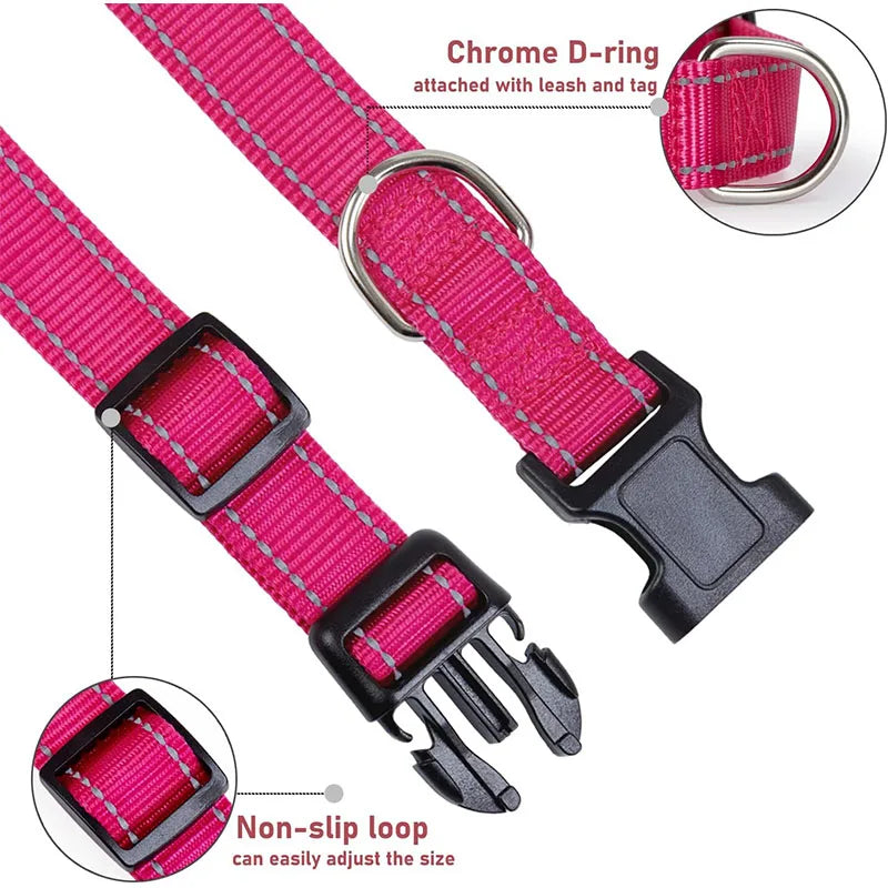 Reflective Dog Collar – Adjustable Nylon Safety Collar for Dogs