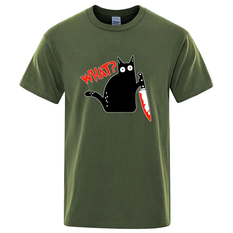 Knife Cat Graphic T Shirt Funny Cotton Blend Streetwear Tee
