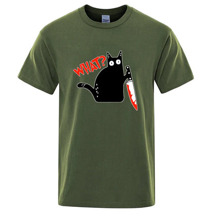 Knife Cat Graphic T Shirt Funny Cotton Blend Streetwear Tee