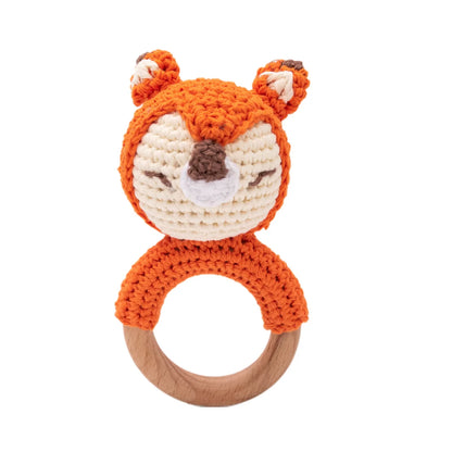 Baby Crochet Rattle & Wooden Teether Toy – BPA-Free Animal Ring