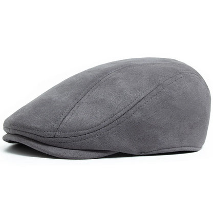 Suede Flat Cap Newsboy Beret – Unisex Vintage Hat