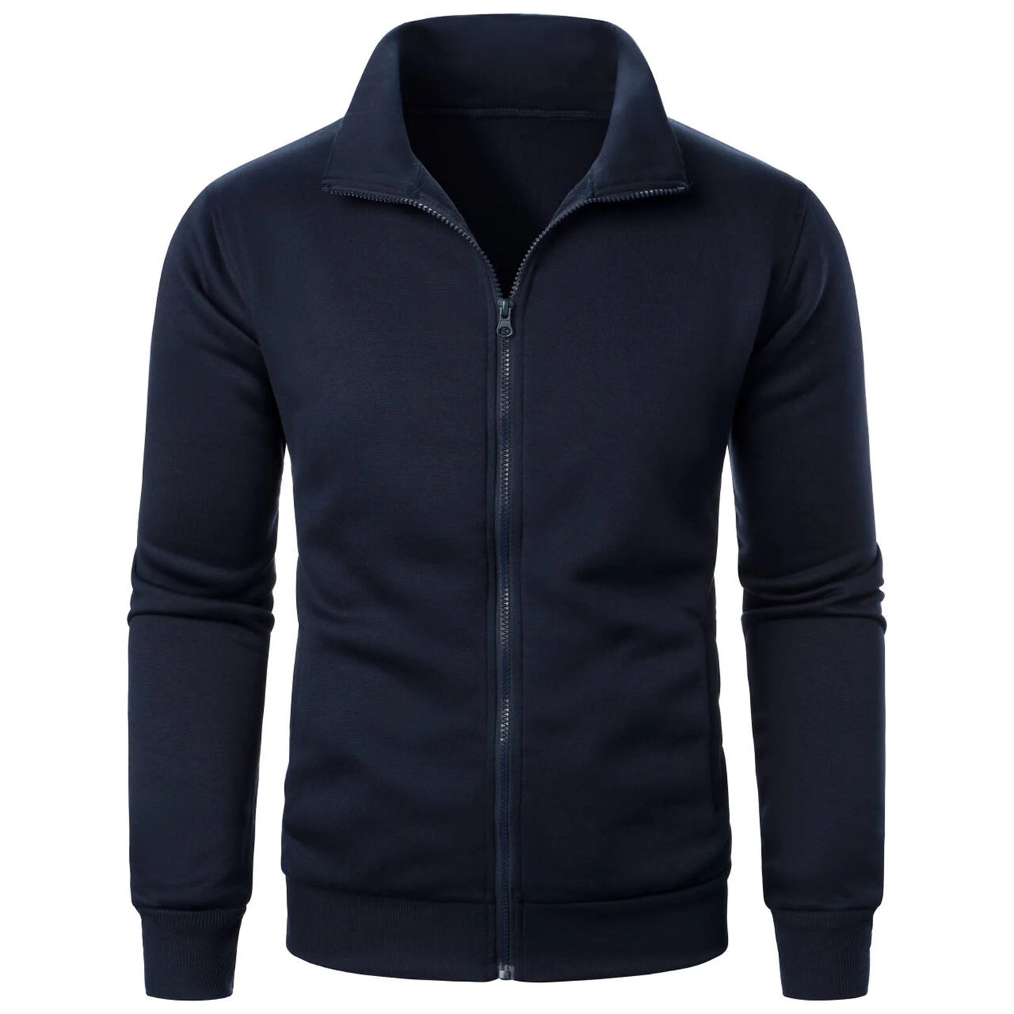 Men's Zip-Up Stand Collar Jacket Casual Sports Solid Color