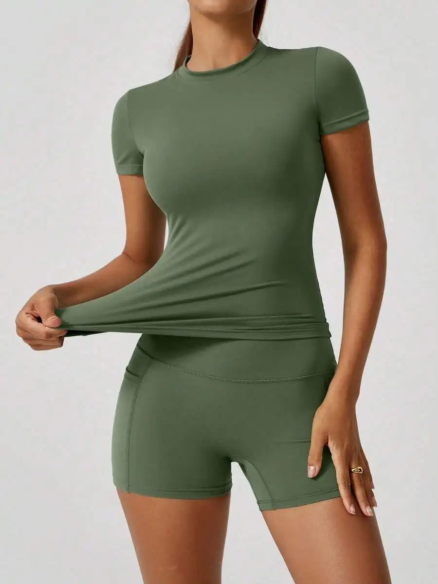Women's Crop Top & Shorts Workout Set – Tummy Control