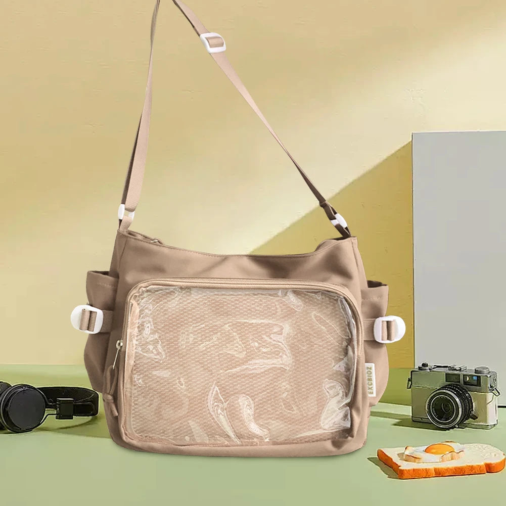 Japanese Ita Bag Women's Shoulder Purse with Clear Window & Multi-Pockets