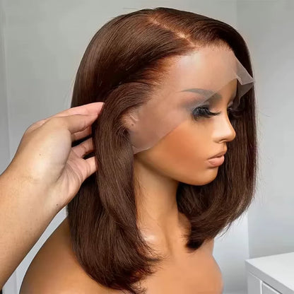 13x4 HD Lace Front Bob Wig 220% Density Chocolate Brown Straight Human Hair