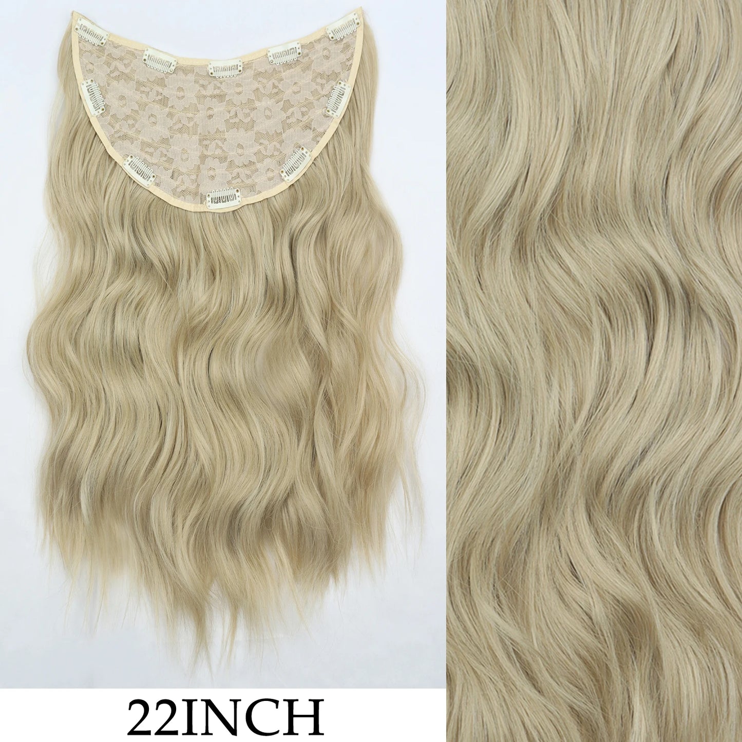 Clip-In Hair Extensions 7pcs 16 Clips Wavy Synthetic 24 Inch