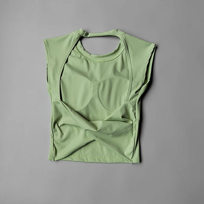 Women's Backless Yoga Crop Top – Built-In Chest Pad Sports Tee