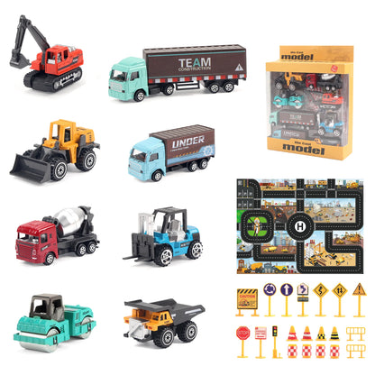 6-Piece Alloy Construction Truck Toy Set – Excavator, Loader & Tractor