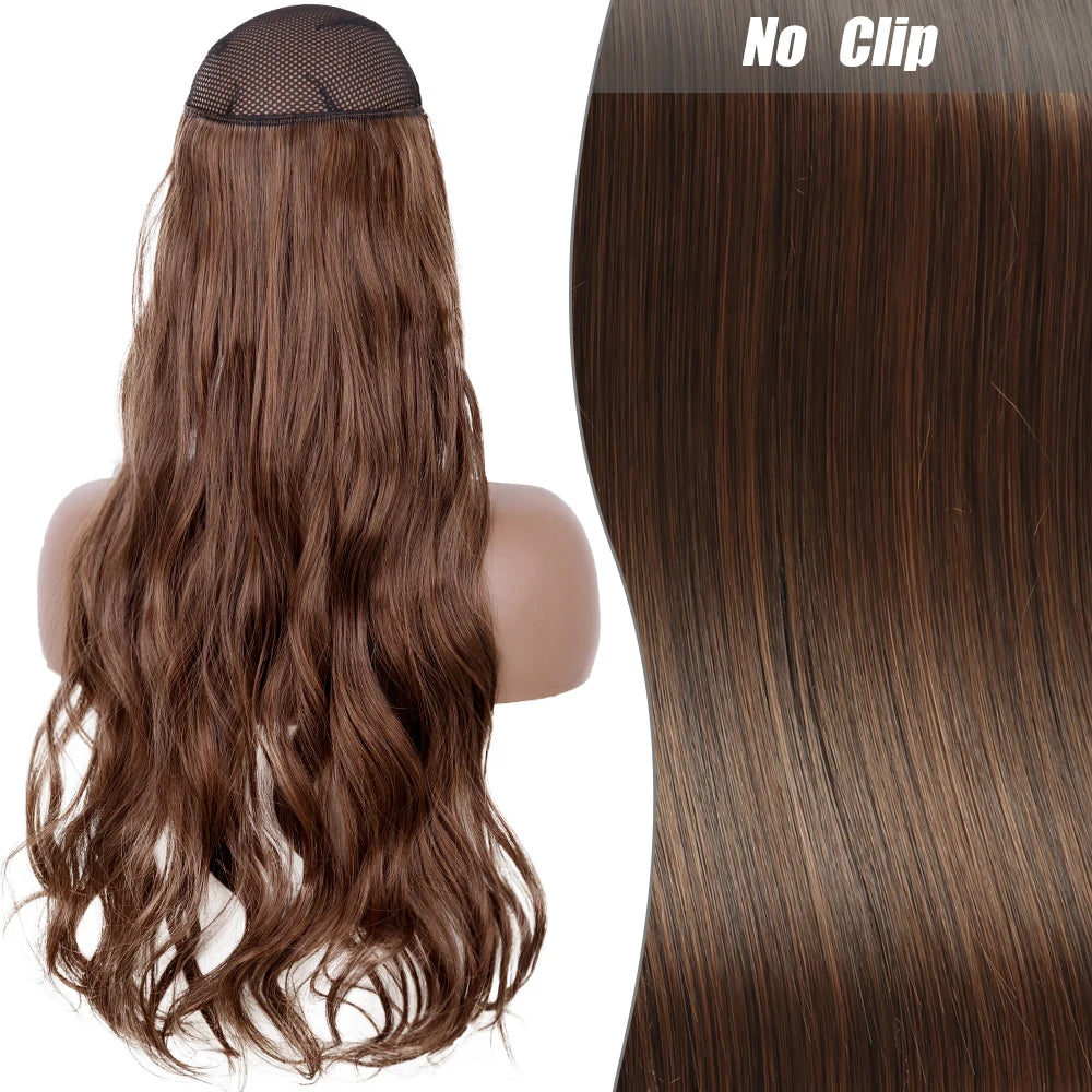 No Clips Natural Hair Extension Synthatic Artificial Long Straight Hairpiece Blonde Black Mixed