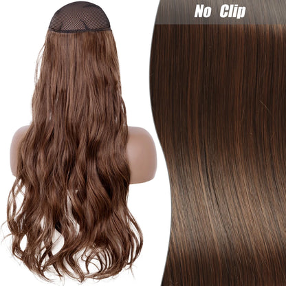 No Clips Natural Hair Extension Synthatic Artificial Long Straight Hairpiece Blonde Black Mixed