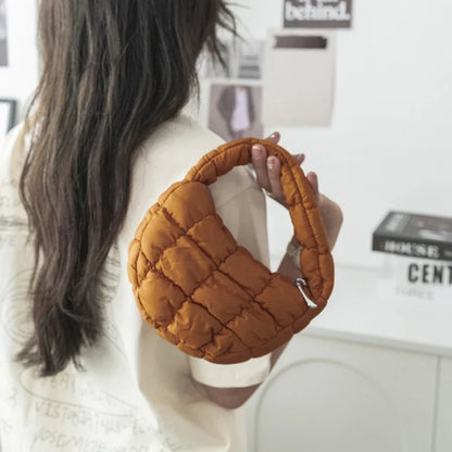 Candy Bag Mini Puffer Tote Quilted Circle Phone Purse Elegant Soft Nylon Padded Key Pouch Simple