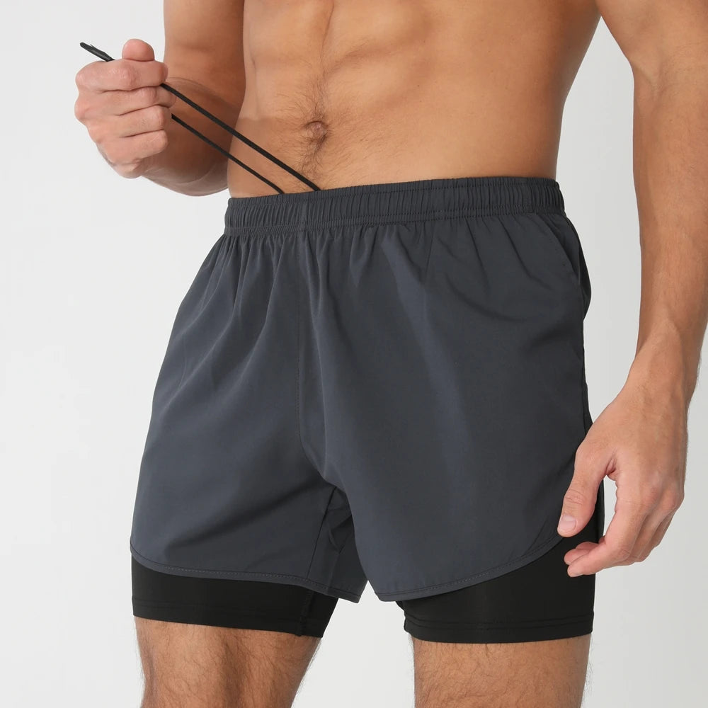 Men's 2-in-1 Running Shorts – Quick Dry Gym Workout Training Shorts with Zip Pocket
