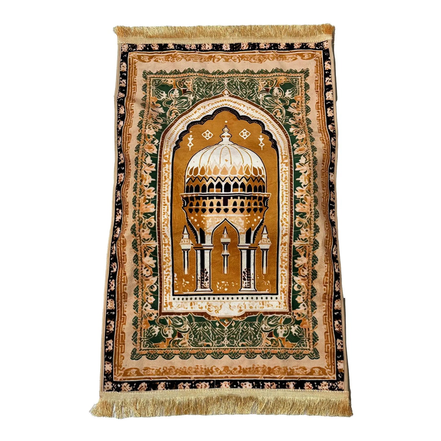 Muslim Prayer Rug with Vintage Mosque Pattern – Soft Velvet Mat