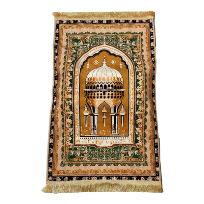 Muslim Prayer Rug with Vintage Mosque Pattern – Soft Velvet Mat