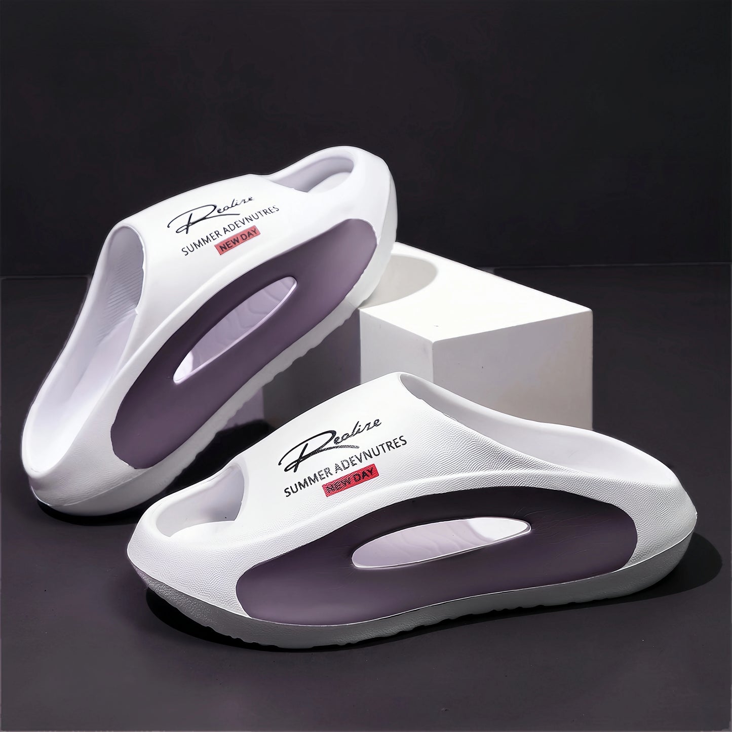 Men's Lightweight EVA Slides – Trendy Cut-Out Design Sandals