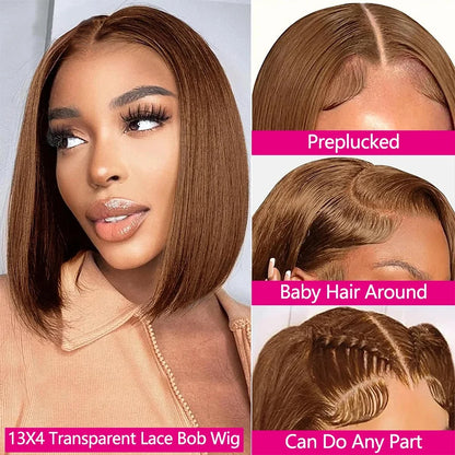 13x4 HD Lace Front Bob Wig 220% Density Chocolate Brown Straight Human Hair