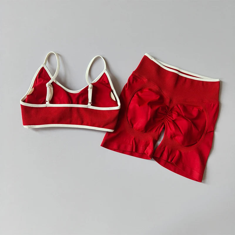 Seamless 2-Piece Yoga Set – Crop Top Sports Bra & High-Waist Shorts for Women