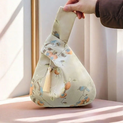Chinese Style Embroidered Wrist Bag with Tassel Pendant