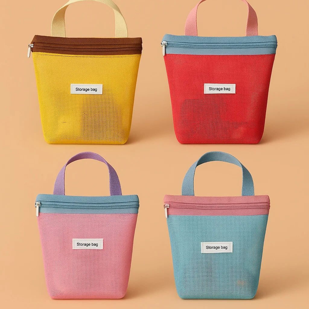 Mesh Tote Bag – Small Colorful Foldable Cosmetic Handbag