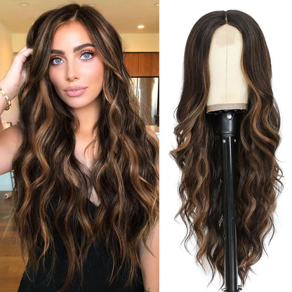 Long Wavy Synthetic Lace Wig – 26 Inch Middle Part, Heat Resistant