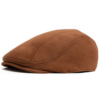 Suede Flat Cap Newsboy Beret – Unisex Vintage Hat