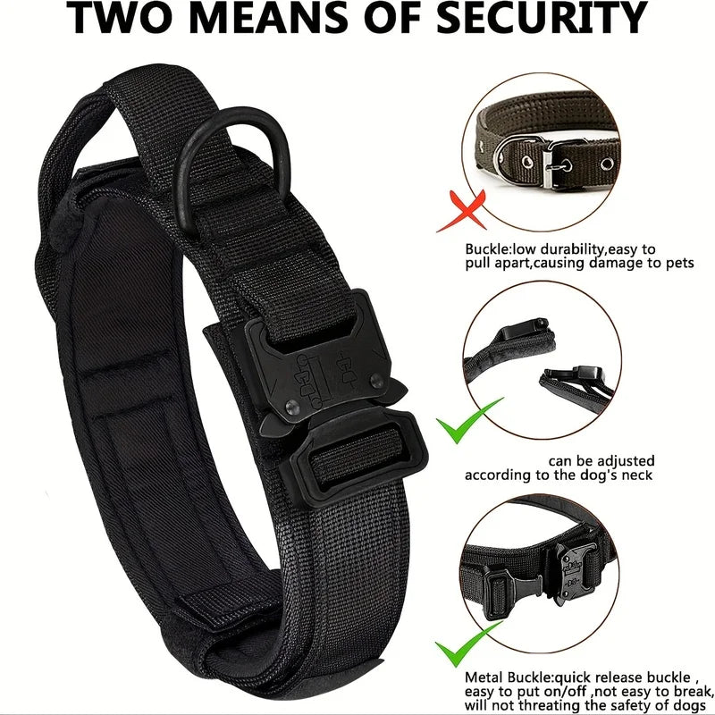 Tactical Dog Collar – Adjustable Military Training Nylon Collar with Metal Buckle