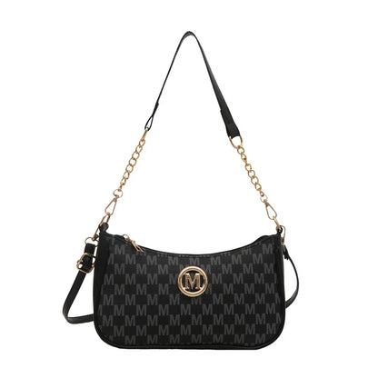 PU Leather Crossbody Bag with Gold Letter M – Women's Shoulder Handbag