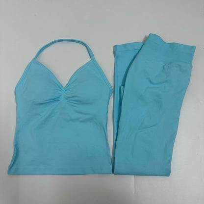 Women's 2-Piece Yoga Set – Backless Tank Top & Scrunch Leggings