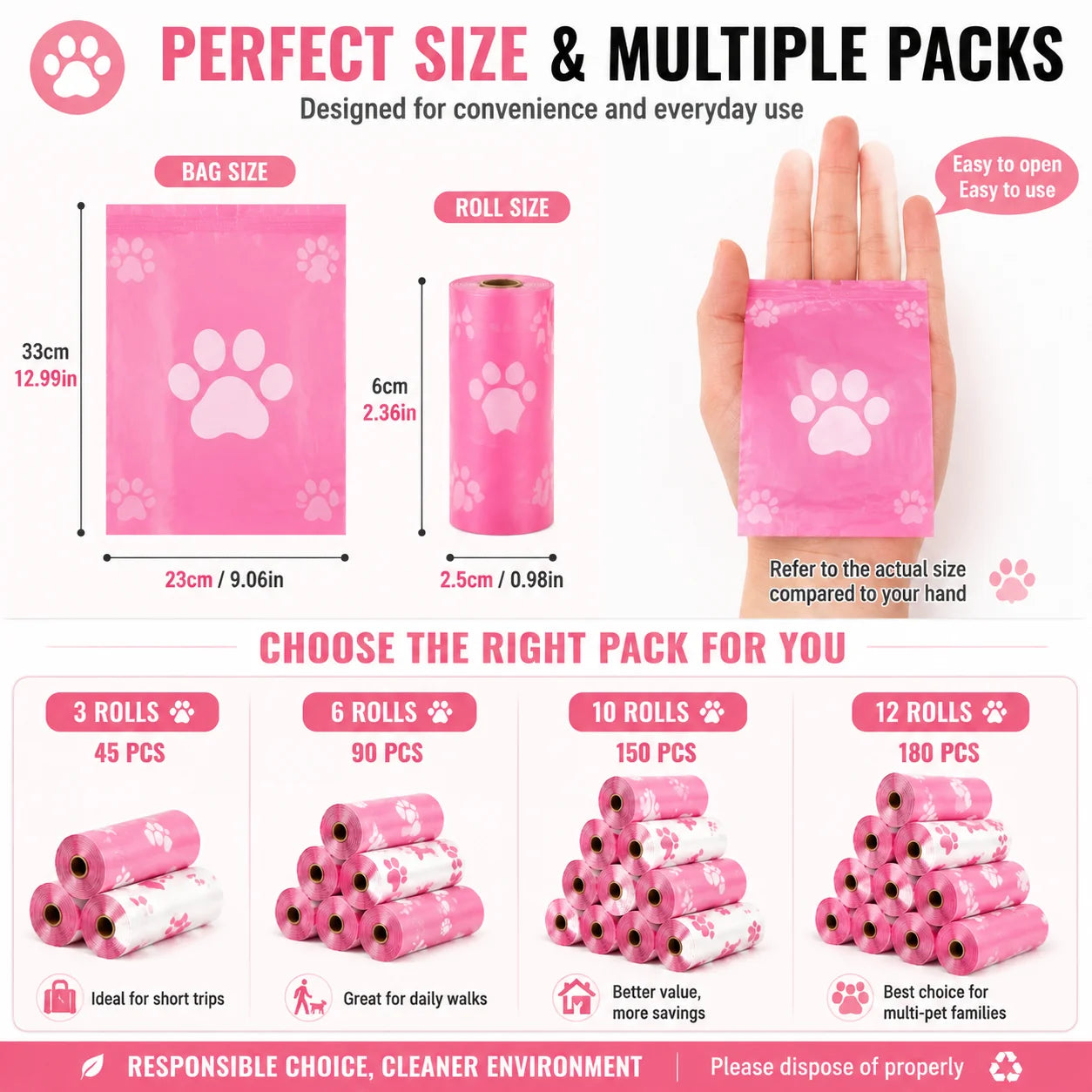 Dog Poop Bags – Thick Leakproof Pet Waste Bags, 3/6/10 Rolls