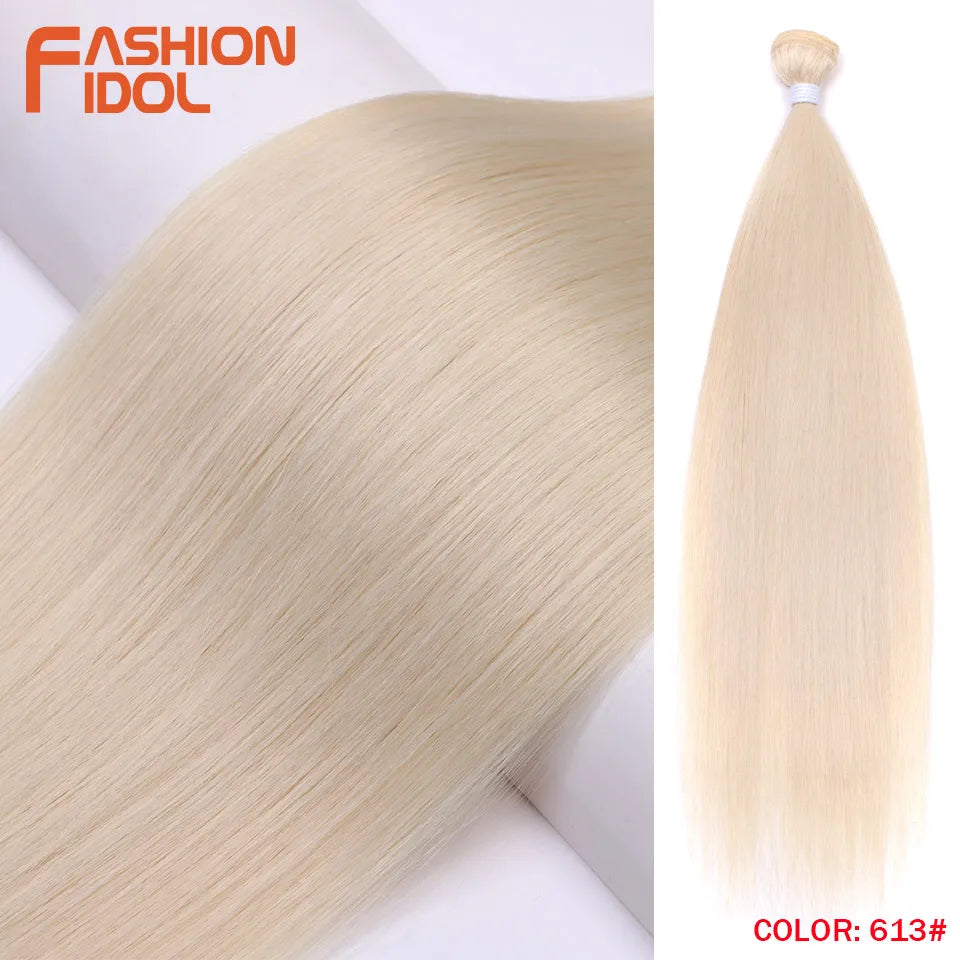 Bone Straight Hair Extensions Ombre Blonde Bundles Super Long Synthetic 24 Inch Full End Idol