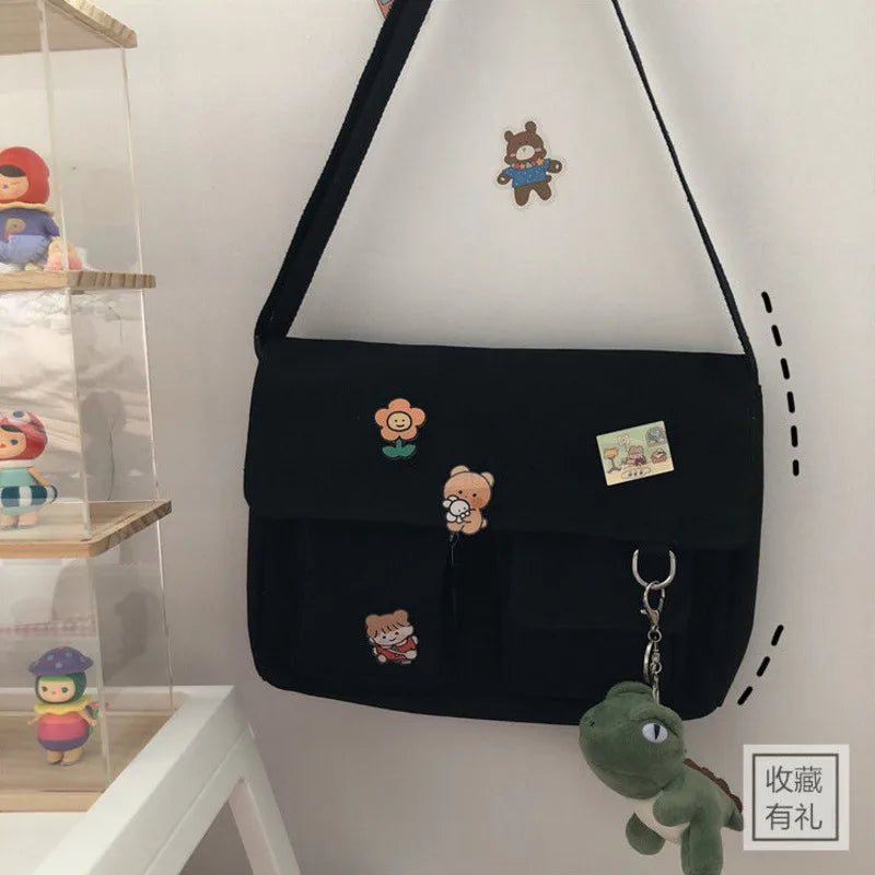Cute Canvas Crossbody Bag – Kawaii Messenger Shoulder Bag for Women