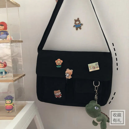 Cute Canvas Crossbody Bag – Kawaii Messenger Shoulder Bag for Women