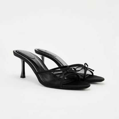 Women's Kitten Heel Mule Sandals with Bow Detail