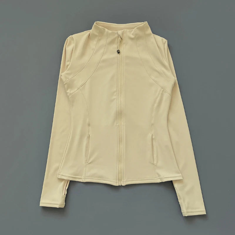 Women's Zip-Up Athletic Jacket with Thumb Holes – Slim Fit Running Top
