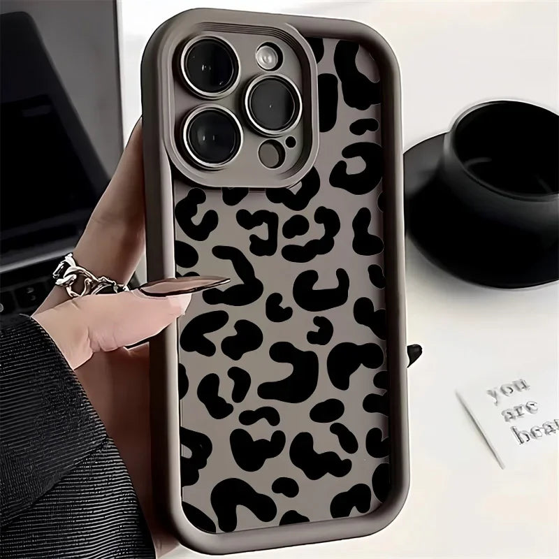 Black Leopard Print Pattern Silicone Phone Case Iphone 17 11 12 13 14 15 16 Pro Max 16e X Xs Xr 7 8