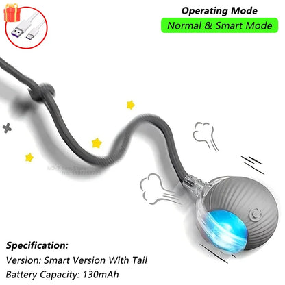 Interactive Cat Ball Toy – Automatic Rolling Ball with Plush Cover & Tail