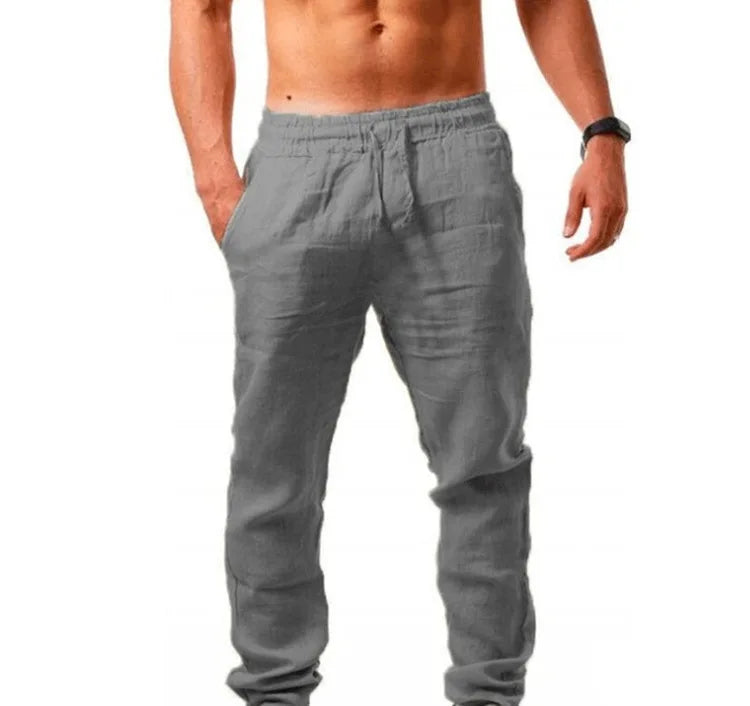 Men's Linen Wide-Leg Pants – Casual Drawstring Trousers