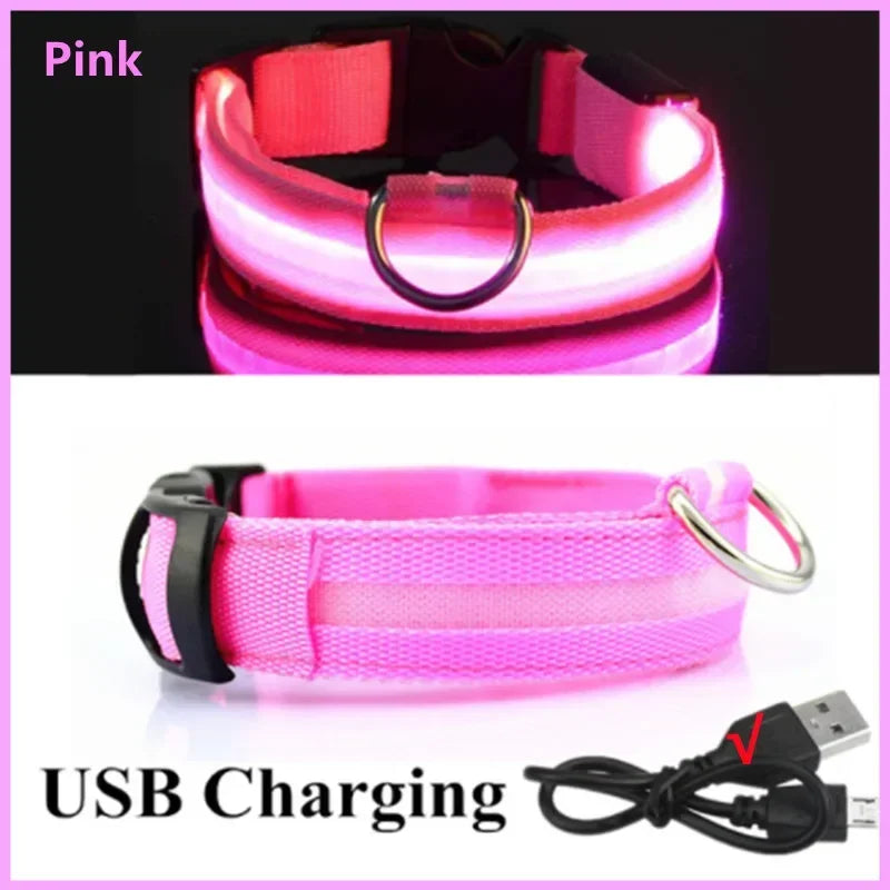 LED USB Rechargeable Dog & Cat Collar – 3 Light Modes, Night Safety