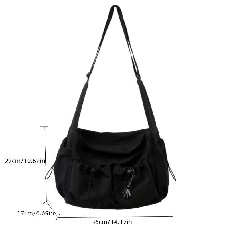 Crossbody Bag with Drawstring & Zipper Closure