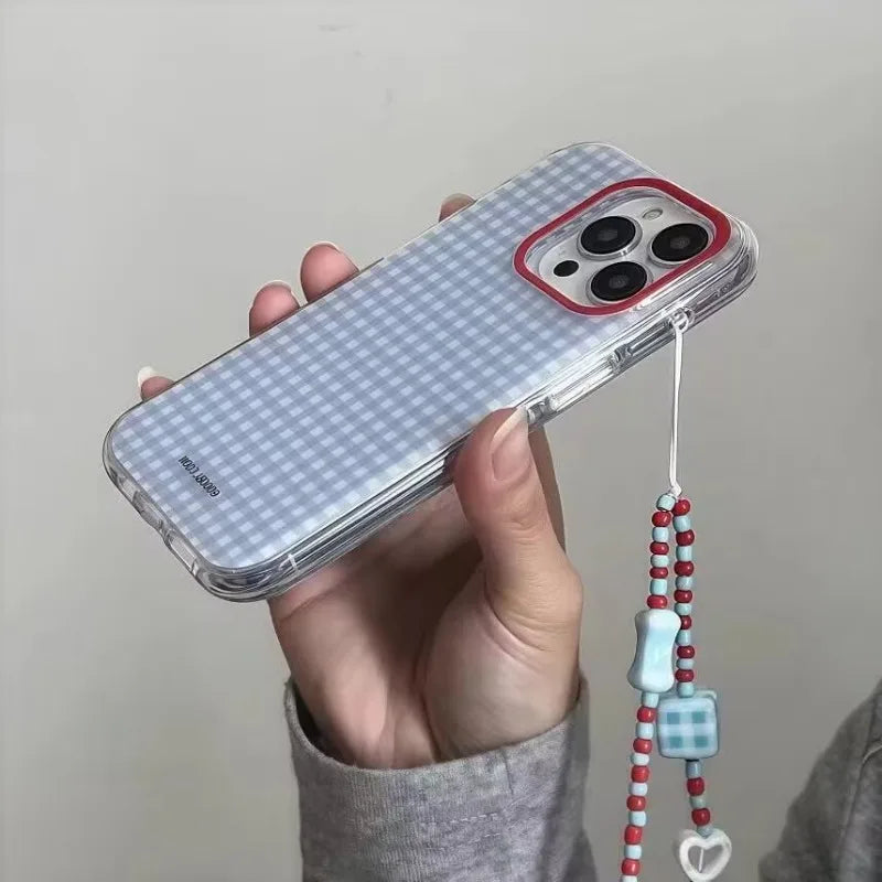 Blue Checkered Grid Pattern Phone Case Iphone 17 Pro 16 15 14 13 12 11 Max 16e X Xr Xs 7 8 Plus Soft