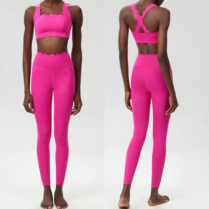 Women's 2-Piece Yoga Set – Scallop Sports Bra & High-Waist Leggings