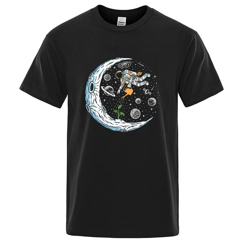 Funny Astronaut Graphic T Shirt Casual Cotton Blend Tee